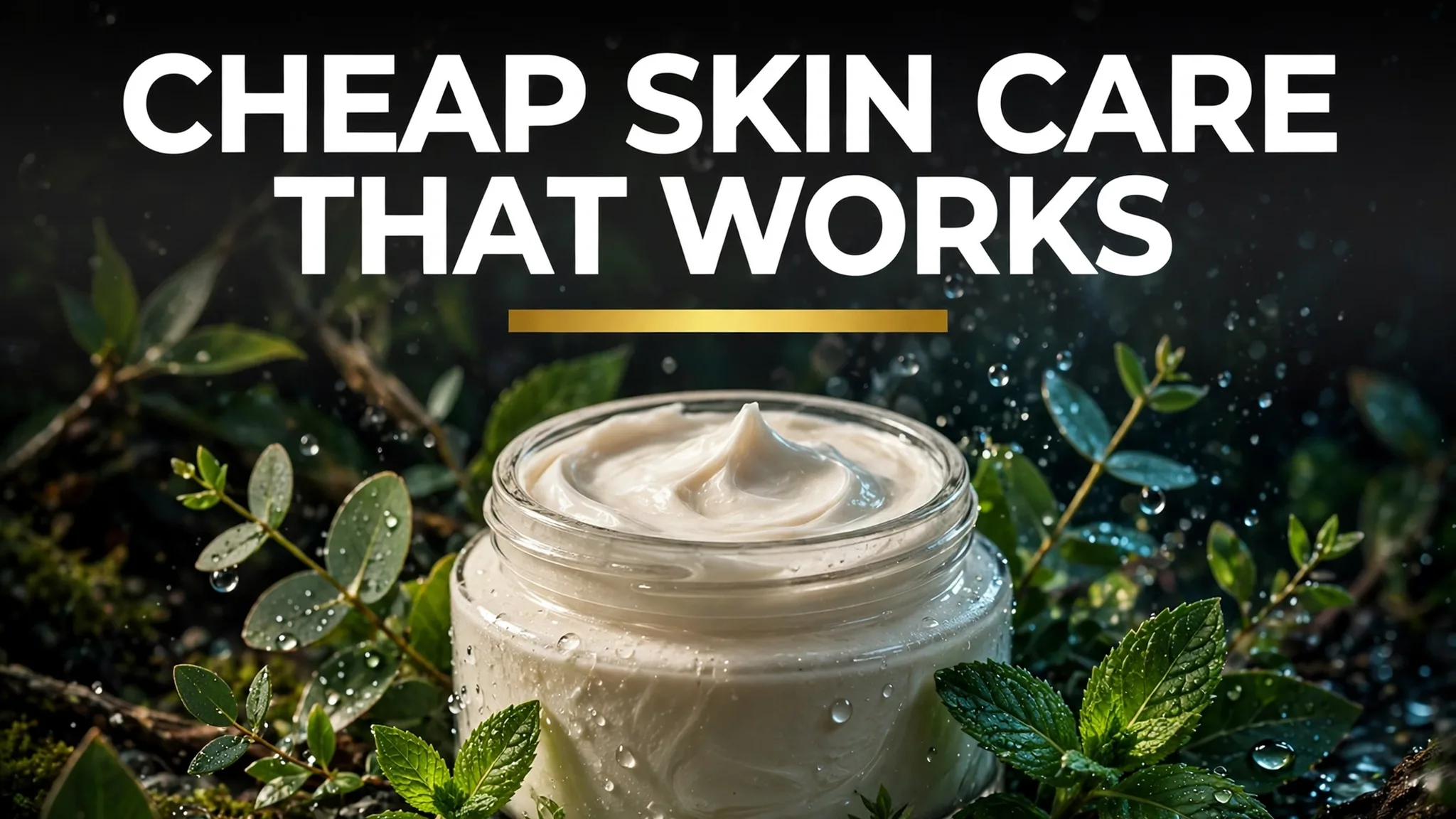Natural skin creams with green leaves and water drops