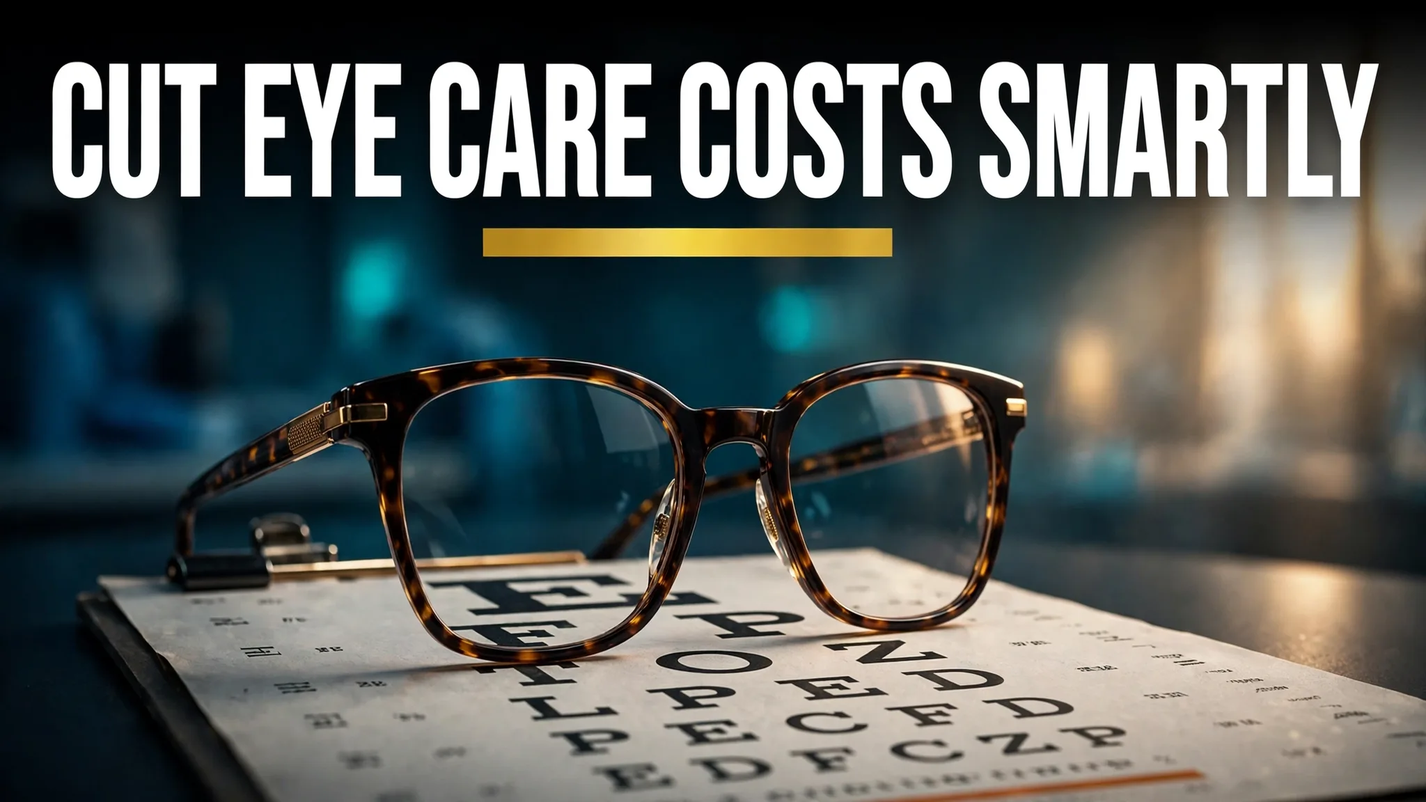 Stylish glasses resting on an eye chart in soft light