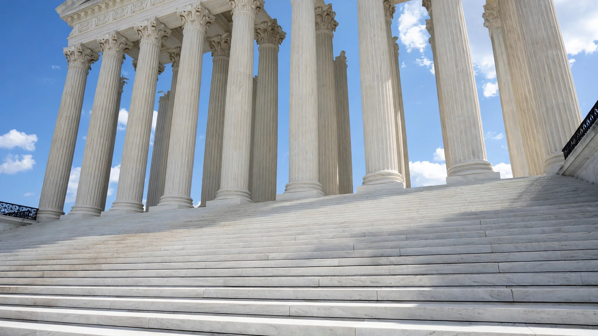 The United States Supreme Court building in Washington DC with its marble columns and steps