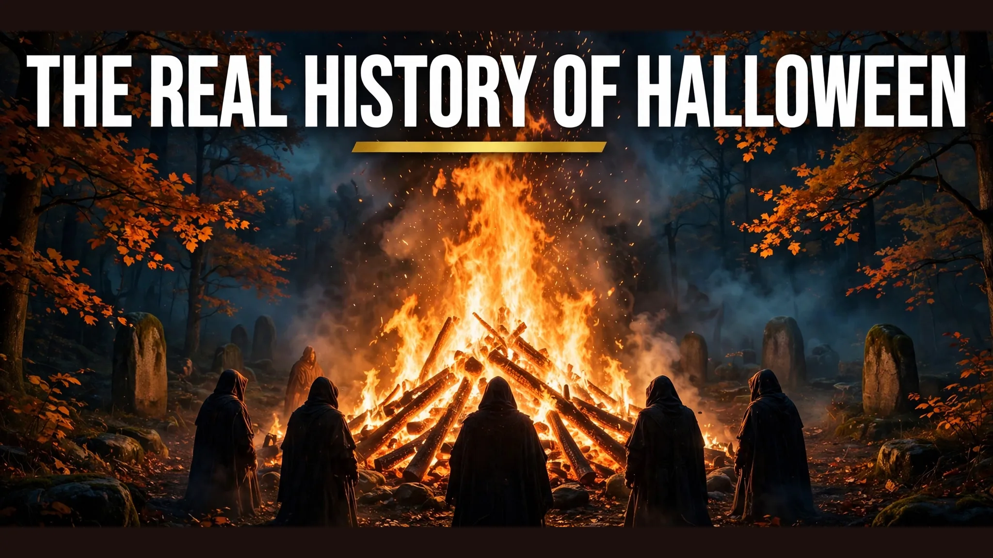 Ancient Celtic bonfire scene at night